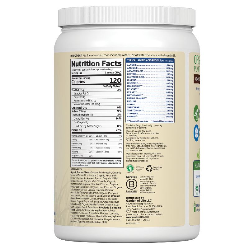 Garden of Life Organic Vegan Protein Plant Based Powder - Chocolate - 19.2oz, 4 of 6