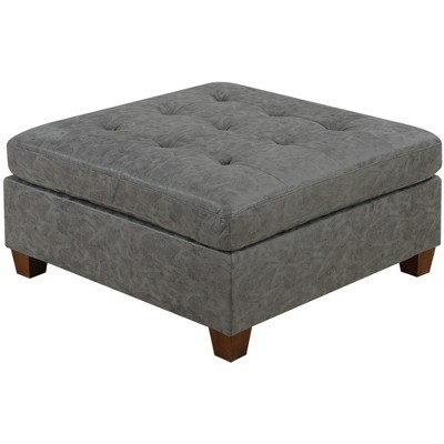 Living Room Furniture Tufted Cocktail Ottoman Antique Grey Breathable Leatherette 1pc Cushion Ottoman Seat Wooden Legs