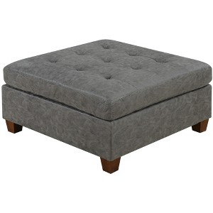 Living Room Furniture Tufted Cocktail Ottoman Antique Grey Breathable Leatherette 1pc Cushion Ottoman Seat Wooden Legs - 1 of 4