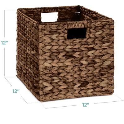 Espresso Handwoven Hyacinth Rectangular Storage Baskets with Iron Handles, Set of 5