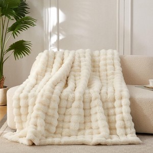 Attop Faux Fur Throw Blanket for Couch, Cozy Soft and Fuzzy Plush Rabbit Fur Bubble Blanket for Sofa Bedroom Living Room - 1 of 4
