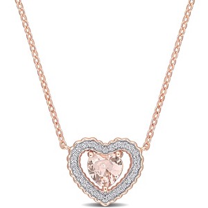 EVERLY JEWELRY | Rose Plated Sterling Silver 7/8ct TGW Simulated Morganite and Cubic Zirconia Heart Necklace,18 inc - 1 of 4