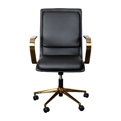 Mid-Back Executive Swivel Office Chair in Brushed Gold and Black Leather