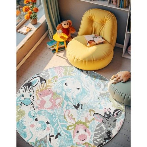 Unique Loom Whimsy Kids Peekaboo Animals Indoor Woven Area Rug - image 1 of 4