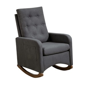 Rocking Chair Nursery, Modern Glider Chair with High Back, Recliner Armchair with Wood Legs and Side Pocket, Nursery Rocking Accent Chair - 1 of 4