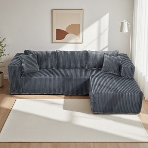 105" Corduroy Upholstery L-Shaped Cloud Modular Sectional Sofa with Left Chaise and Pillows, All-Foam Compression Design - 1 of 4