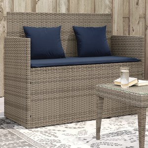 vidaXL Patio Bench with Cushions Gray Poly Rattan - 1 of 4