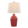 LumiSource (Set of 2) Rockwell 23" Contemporary Table Lamps Glossy Brick Red Ceramic, Polished Nickel and Natural Linen Shade - 3 of 4