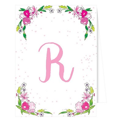 10ct "R" Monogram Floral Crest Note Cards White