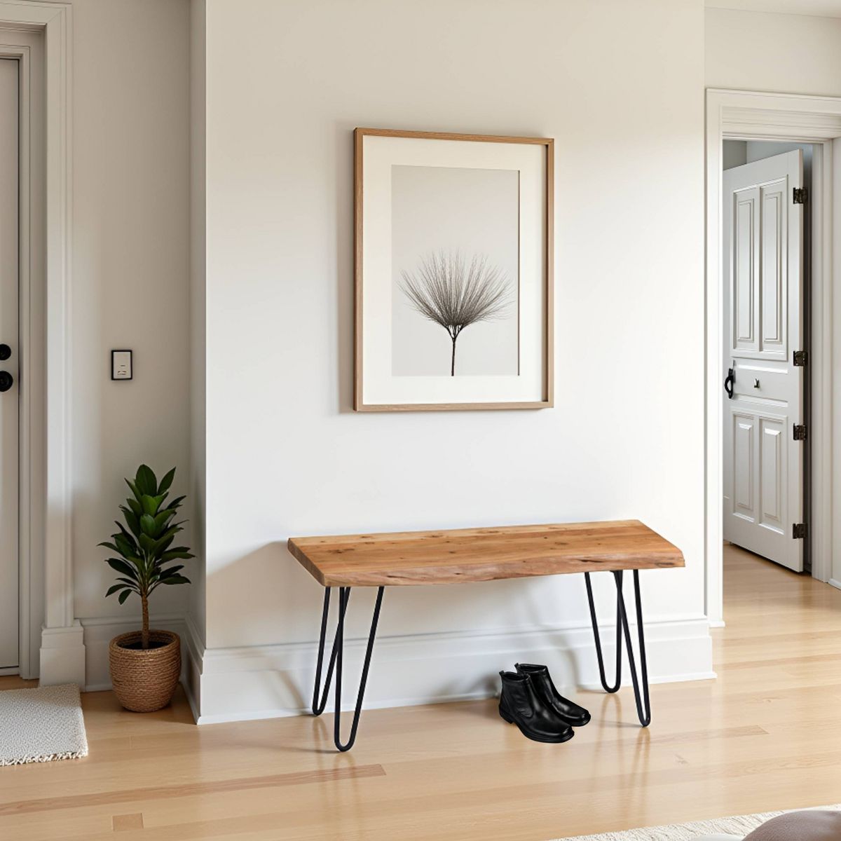 Alaterre Furniture 36" Hairpin Live Edge Bench: Industrial Mid-Century Modern, Metal & Acacia, 300 lb Capacity - thumbnail 7