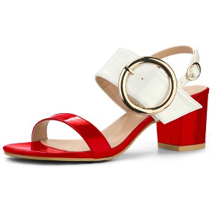 Allegra K Women's Contrast Color Slingback Block High Chunky Heel Sandals - 1 of 4