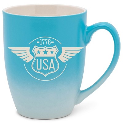 100 North United States of America 10 Ounce Blue and White Two Toned Ombre, Comfortably Fits Your Hands, Ceramic Tea Coffee Cup Mug, USA 1776