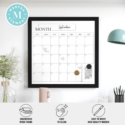Black Woodgrain Magnetic Monthly Dry Erase Calendar with Marker and Magnets