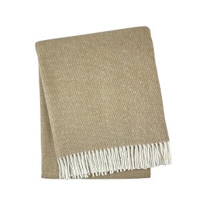 HomeRoots 55" X 70" Stone And White Cotton Blend Woven Herringbone Plush Throw Blanket with Fringe - 1 of 4