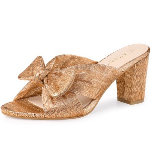 Allegra K Women's Slip-on Bow Chunky Heel Slide Sandals - 1 of 4