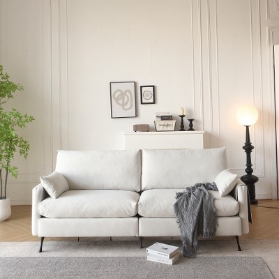 Deep 3-Seater Cloud Couch with 2 Armrest Pillows and 2 Toss Pillows, Love Seat for Living Room Bedroom Office Apartment, White