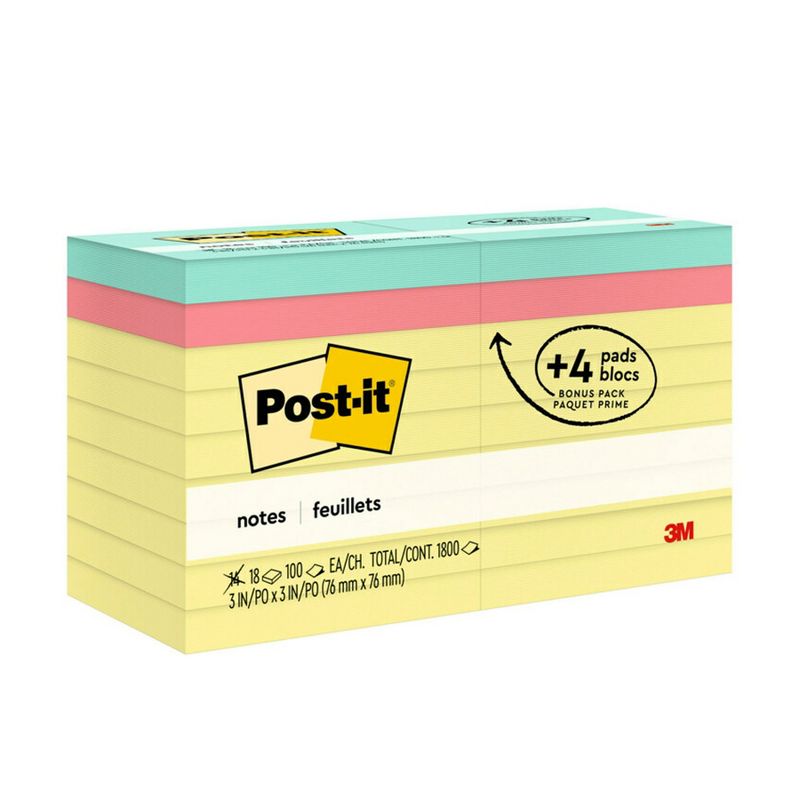 Post-it® Notes Value Pack, 3 in x 3 in, Canary Yellow, 14 Pads plus 4 Pads in Poptimistic Collection, 1 of 4