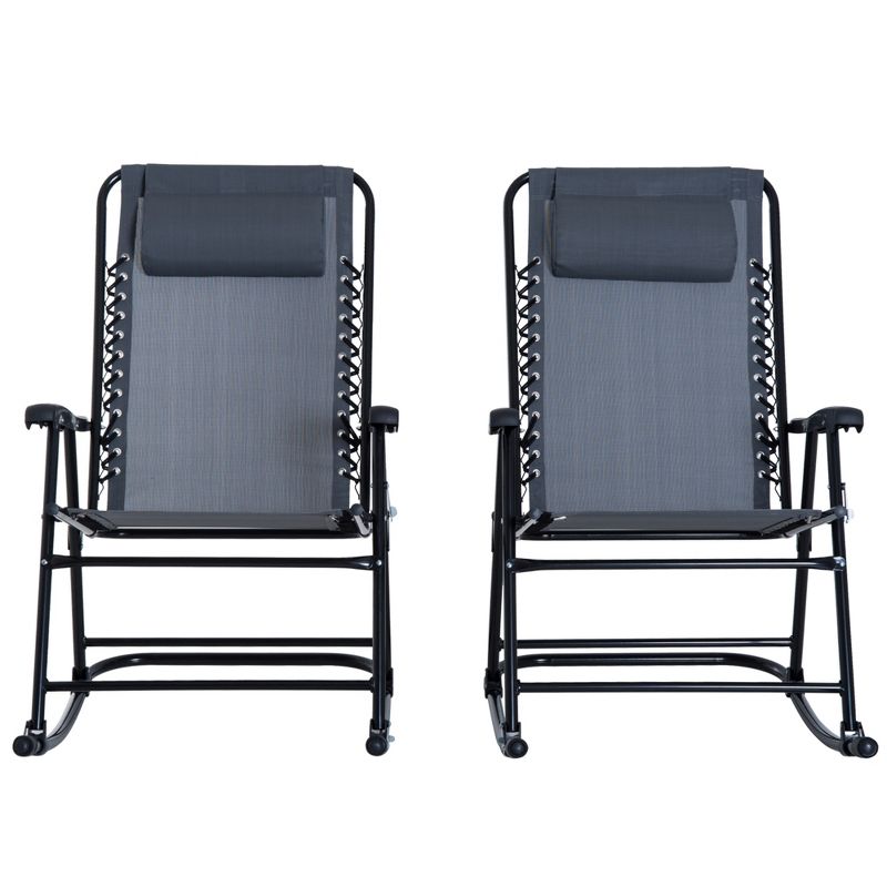 Outsunny Set of 2 Rocking Chairs Patio Lawn Chair Beach Reclining Folding Chairs with Pillow, Outdoor Portable Recliner for Camping Fishing Beach, 5 of 9