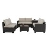 8 Piece Patio Furniture Set, Natural Rattan Wicker Outdoor Sectional with Cream Cushions, Glass Top Table & Hidden Storage - 2 of 4
