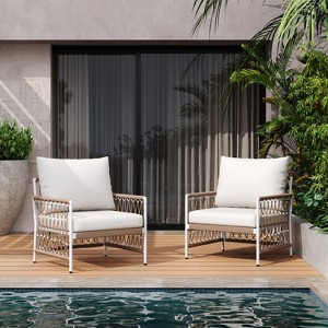 Christopher Knight Home Miles Bohemian Patio Lounge Chair with Handwoven Rope and Cushions (Set of 2) - 1 of 4