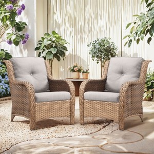 Buenhomino Patio Wicker Chairs Set of 2, Patio Rattan Dining Chairs with 4-inch Seat Cushions, High Back and Curved Armrest for Garden Backyard Deck - 1 of 4