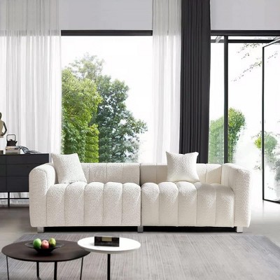 87.4'' White Velvet 3 Seater Sofa with Bubble Upholstery, Modern Upholstered Couch with Metal Legs and 2 Pillows for Living Room-Maison Boucle