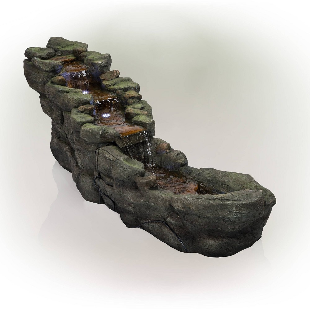 Photos - Fountain Pumps 20" Rocky River Rapids Stone Resin Fountain with LED Lights Gray - Alpine