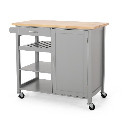 Dexmalle 41"Width Gray Kitchen Island Cart with Open Storage and Towel Rack