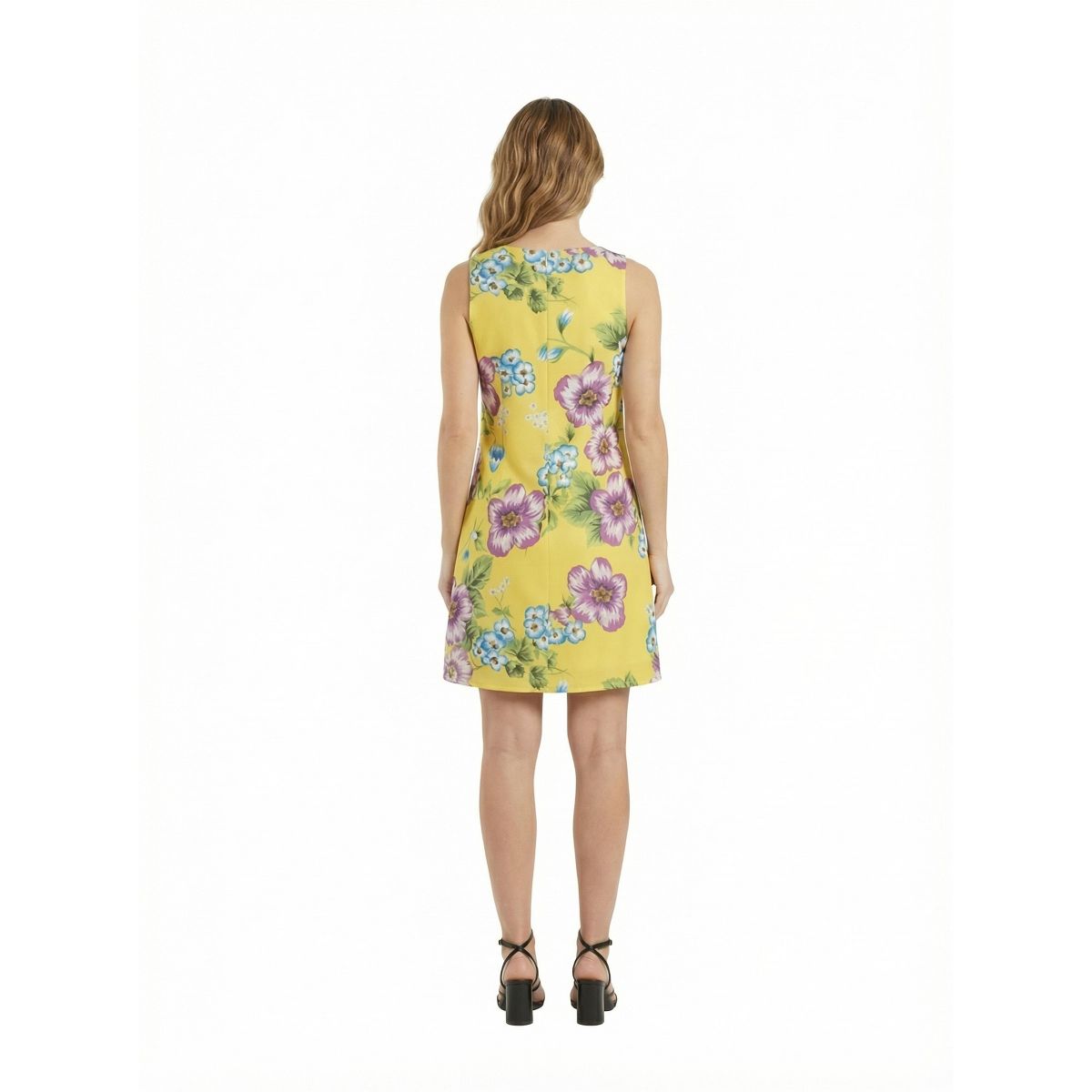 24seven Essential Petite Yellow Floral Round Neck Sleeveless A Line Mini Shift Dress - thumbnail 3