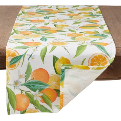 Vibrant Floral Lemon and Orange Polyester Table Runner