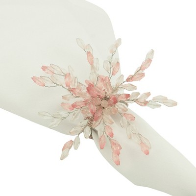 Pink Beaded Flower Napkin Rings Set of 4