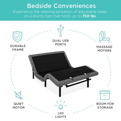 Full Size Adjustable Gray Upholstered Metal Bed Frame