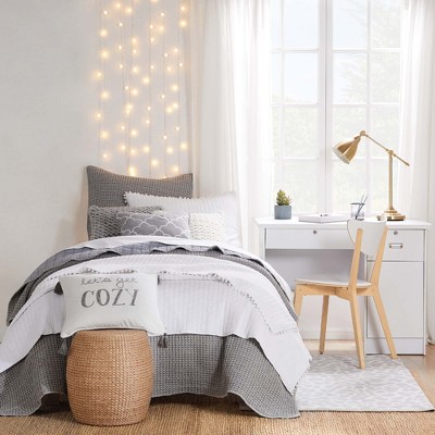 Gray Twin Microfiber Waffle Quilt and Sham Set