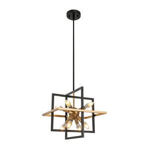 YIYIBYUS 8-Light Black and Gold Modern Geometric Pendant Light with Adjustable Height - 1 of 4