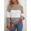 Womens Turtle Neck Sweaters Loose Fit Chunky Pullovers Half Brioche Knit Color Block Sweater Mock Neck Reverse Cuffed Warm Cozy Tops - 3 of 4