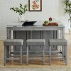 Space-Saving 4 PCS Dining Set, 59'' Wood Bar Table with MDF Top and Power Outlet, Upholstered Stools with Linen Cushion-Baofuwish - 2 of 4
