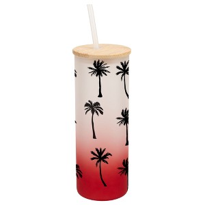 Elanze Designs Palm Tree Ocean Beach Life Wrap-Around Design 25 Ounce Frosted Gradient Glass On-The-Go Coffee Travel Skinny Tumbler Mug Cup, Bamboo - 1 of 1