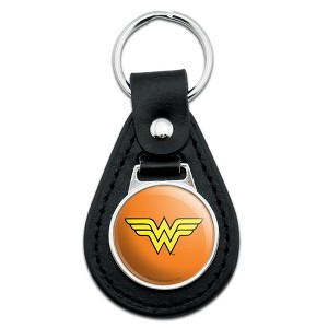 Wonder Woman Classic Logo Black Leather Keychain - 1 of 4