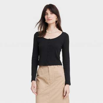 Black Long Sleeve Top - V-Neck Top - Fitted Basic Top - Lulus
