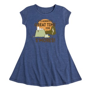 Girls' - Peanuts - It's Always A Good Time For Smores Fit & Flair Cap Sleeve Dress - 1 of 4