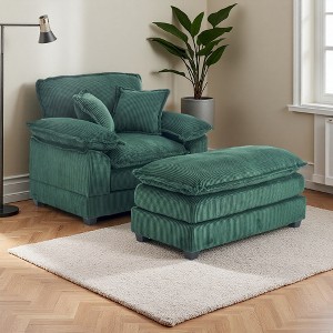 56.3" Corduroy Single Sofa Chair with Pillows and Ottoman - 1 of 4