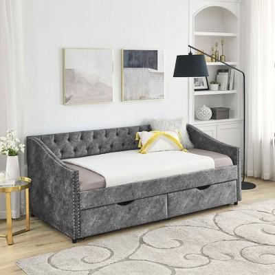 NicBex Twin Size Upholstered Tufted Daybed with 2 Drawers and Button Back for Bedroom,Living Room,Apartment,Gray