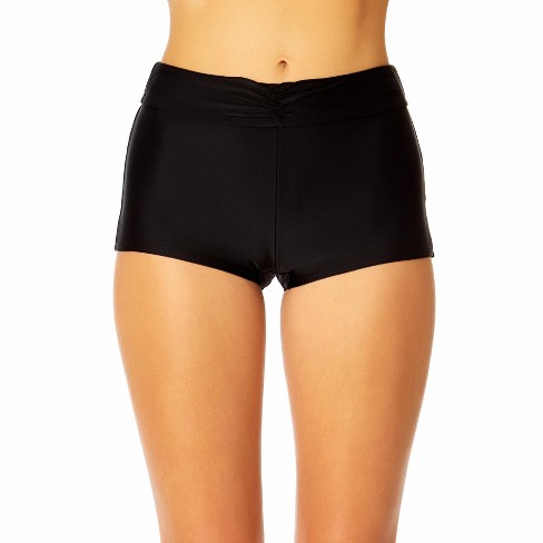 Coppersuit Women's Solid Ruched Waist Boy Short Swim Bottom - Black, Small  : Target