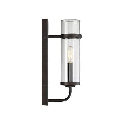 English Bronze Cylinder Dimmable Sconce with Clear Crystals