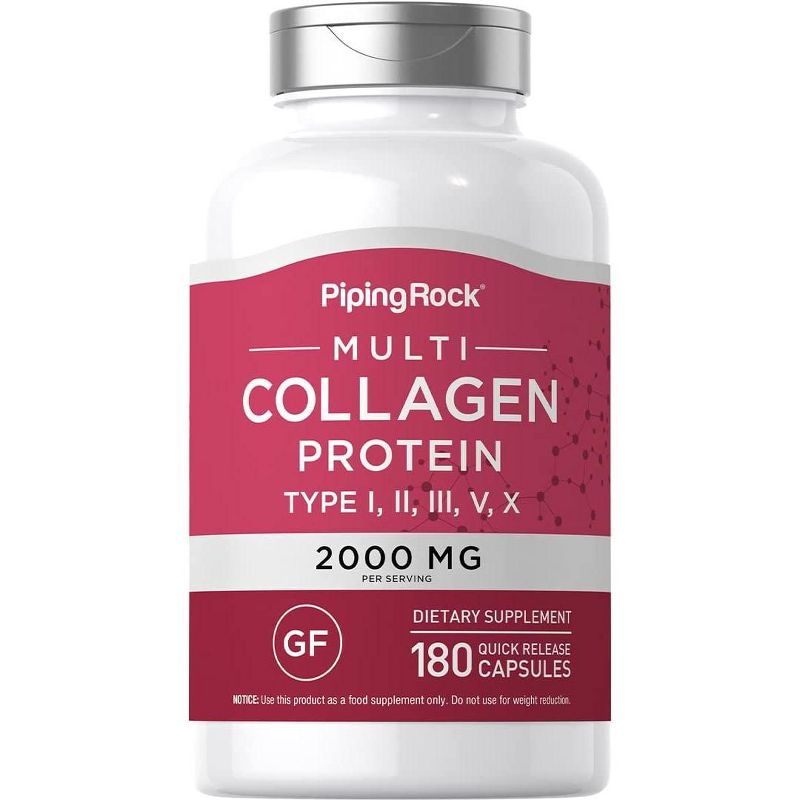 Piping Rock Multi Collagen Protein 2000mg | Types I, II, III, V, X | 180 Capsules, 1 of 2