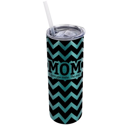 Elanze Designs Turquoise Blue 20 Ounce Double Wall Stainless Steel Glitter Travel Tumbler With Sliding Lid And Straw, Mom I love you more. The End
