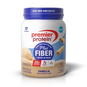 Premier Protein Plus Fiber Powder - Vanilla - Whey Protein - 24.6oz/17 Servings - 1 of 4