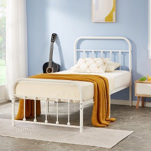 VECELO Victorian Style Metal Platform Bed Frame with Headboard & Footboard, Classic Mattress Foundation with Under-Bed Storage, No Box Spring Needed - 1 of 4