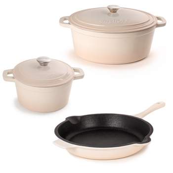 BergHOFF Neo 5Pc Cast Iron Cookware Set, 3Qt Covered Dutch Oven, 5Qt Covered Stock Pot, & 10" Fry Pan