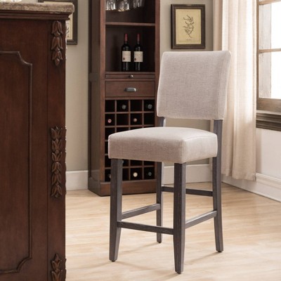 Set of 2 Gray Upholstered Wood Counter Height Barstools